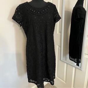 Ronnie Nicole Elegant Black Lace Short Sleeve Lined Mini Dress Size 14